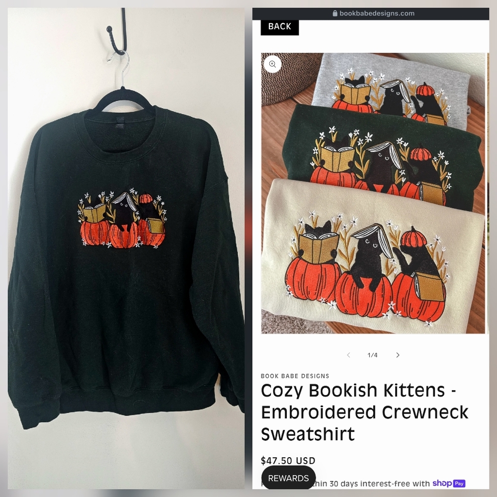 Book Babe Designs Sweater Bookish Kittens Pumpkins